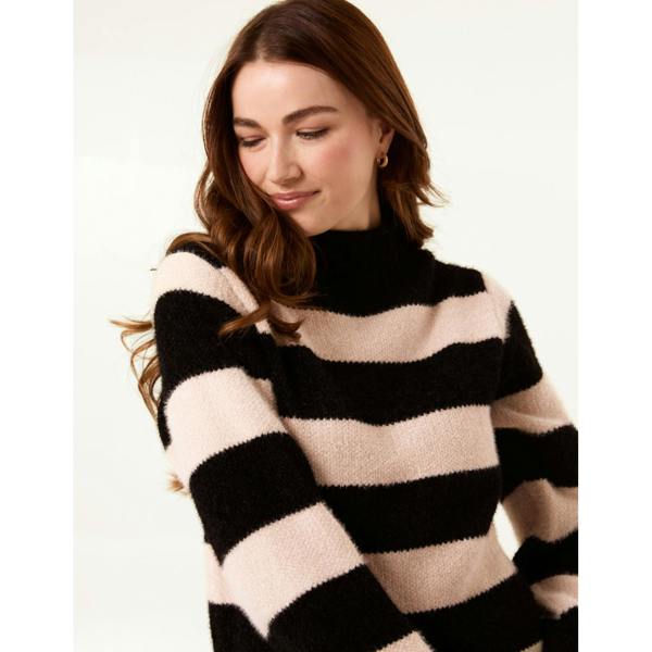 Blue Vanilla High Neck Striped Jumper