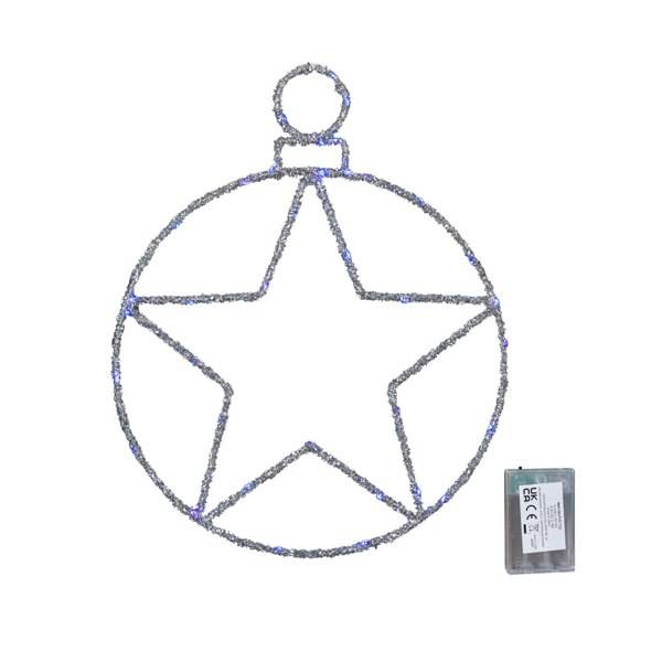 Samuel Alexander 49cm Battery Powered Light up Christmas Silver Star Ball with Twinkling Blue LEDs