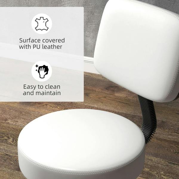 White padded salon chair with PU leather surface, easy-clean seat and back cushion.