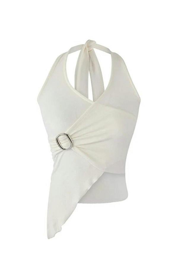 WOVCOR Wrap Collar Accessory Detail Knitted Blouse