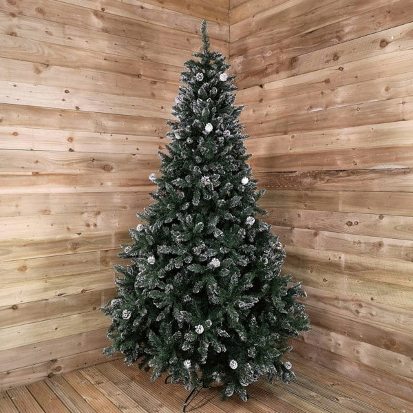 Samuel Alexander 2.4m /8ft Rocky Mountain Pine Green Artificial Christmas Tree Snow Tip and Pine Cones