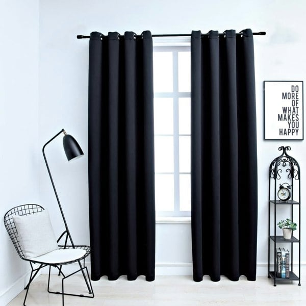 Berkfield Blackout Curtains with Metal Rings 2 pcs Black 140x245 cm
