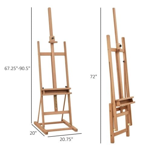 Bobobiy Wooden Easel Stand H-Frame Artist Easel with 171-230cm Adjustable Height and 0-80° Working Angles Beech Wood Art Easel for Displaying