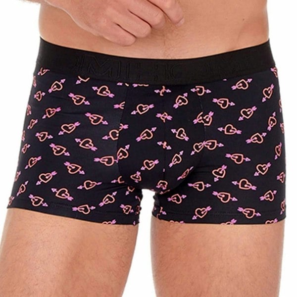 Hom Neon Heart Microfiber Boxer Brief, Black Print