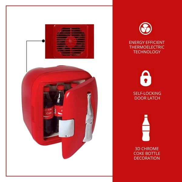 Coca-Cola 7.9L Mini Fridge – 12-Can Portable Cooler for Bedroom, Travel or Game Room (Red)