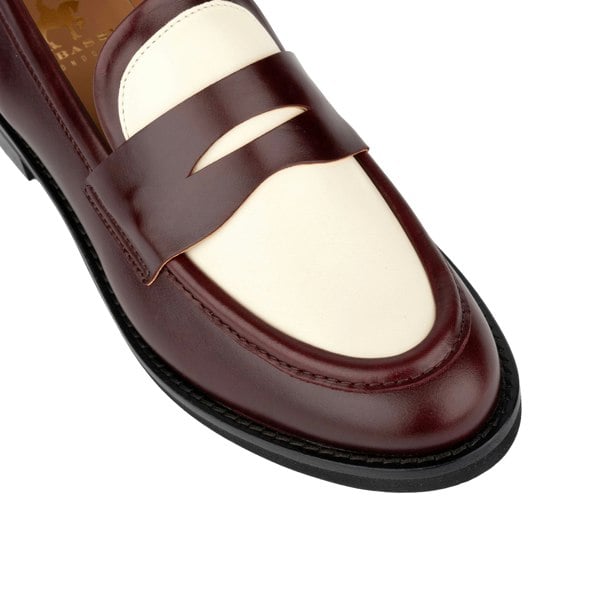 Embassy London Kay - Burgundy & Cream - Women's leather dressy almond toe loafer in Burgundy & Cream