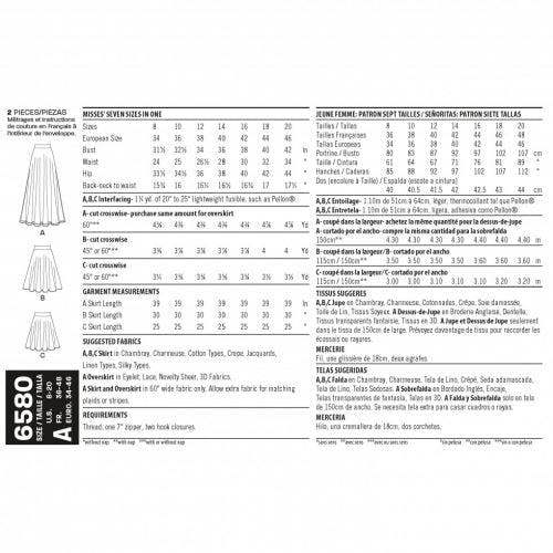 New Look Sewing Pattern 6580, Skirts for Women, A (8-10-12-14-16-18-20) - Easy