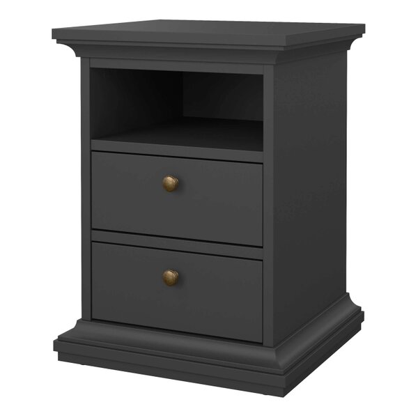 Wyld Haus Osaka Farmhouse Dark Grey Wooden Bedside Table 2 Drawers