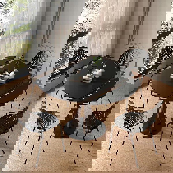 Caruso Round Extending Dining Table, Sintered Stone, White with oak dining room table chairs