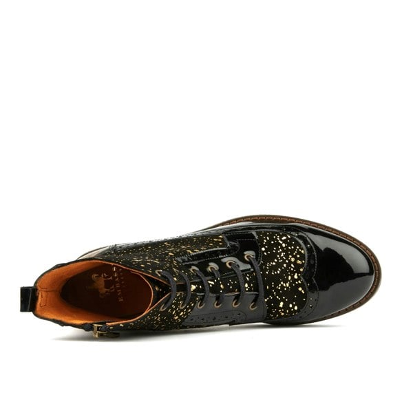 Embassy London Hatter - Gold Drops - Women's ankle boot in golden paint drops on black leather