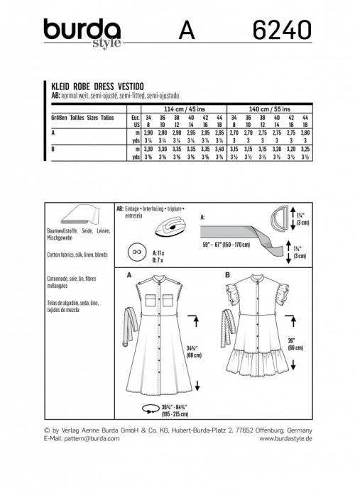 Burda Sewing Pattern 6240 Dresses For Women, Sizes 8-18 - Intermediate
