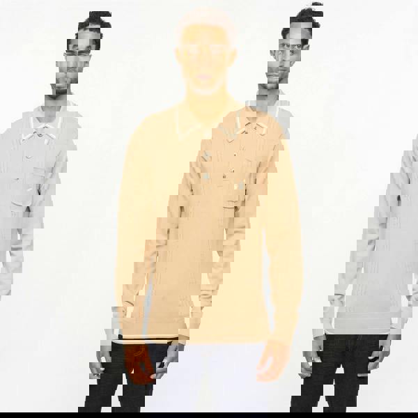 Gabicci V55GM24 Mens Ned Long Sleeve Archive Knitted Three Button Polo Gabicci Vintage - NUTMEG