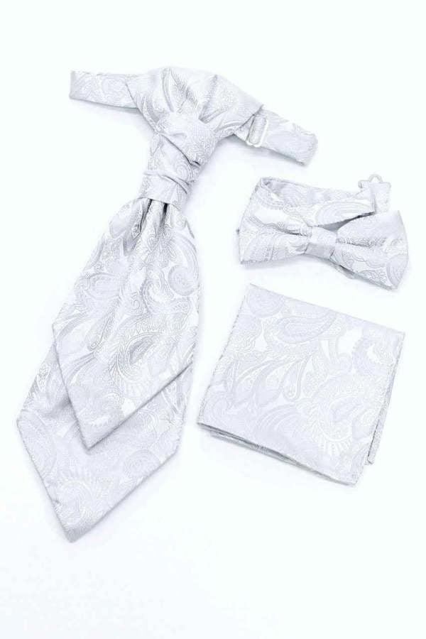 Silver Paisley Waistcoat & Cravat Set