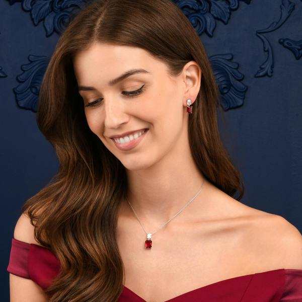 namana Red Sterling Silver Double Rectangle Statement Pendant Necklace