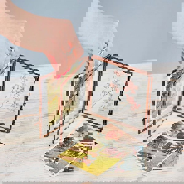 Paper High Antique Brass Recycled Glass Folded Double Photo Frame