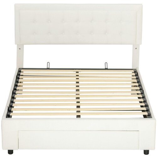 Wyld Haus Double 4FT6 Ottoman Bed Frame with Front Divan Drawer Storage Cream