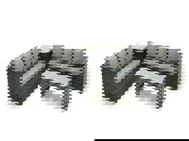 Fimous Garden Outdoor Rattan Furniture Set with Sofa Coffee table 2 Side Tables Dark Grey Mixed