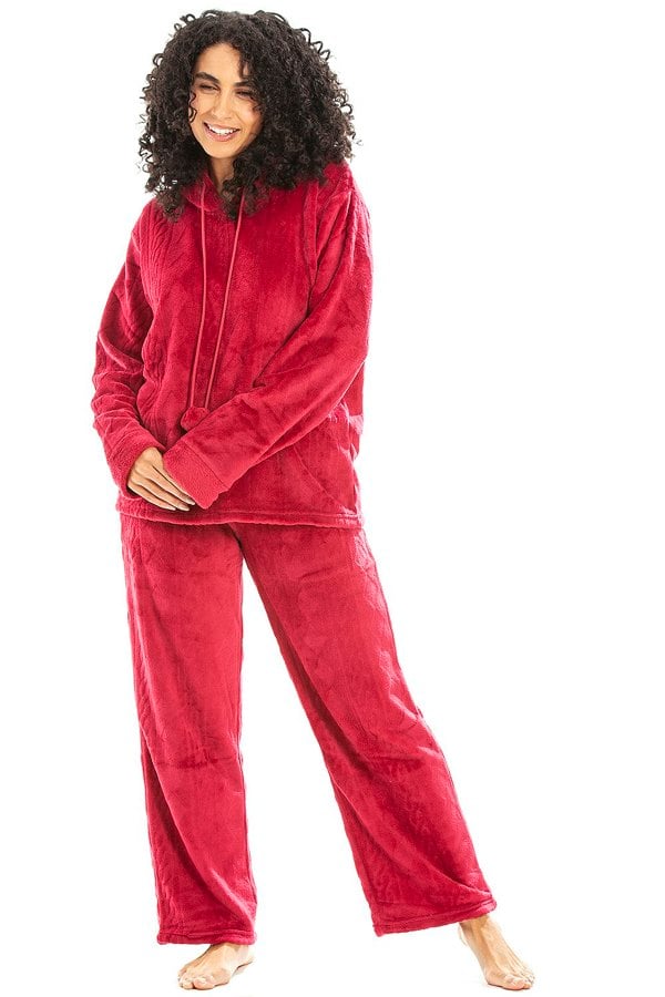 Camille Womens Magenta Supersoft Fleece Hooded Pyjama Set
