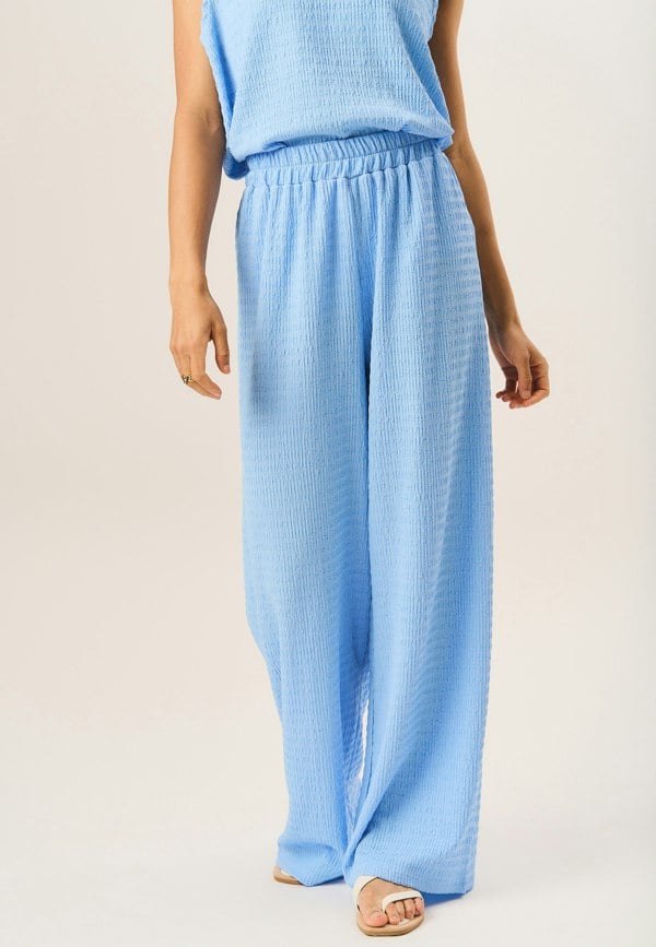 Gini London Blue Textured Elastic Waist Pull On Trousers