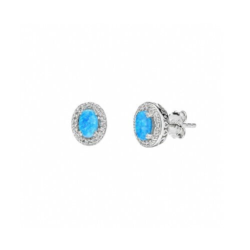 Spero London Sterling Silver Oval Blue Opal Halo Stud Earrings