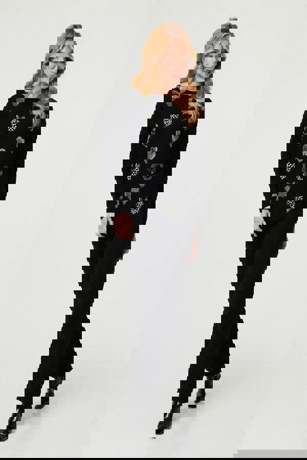 Black | Sparkly Heart Print Long Sleeve Jumper
