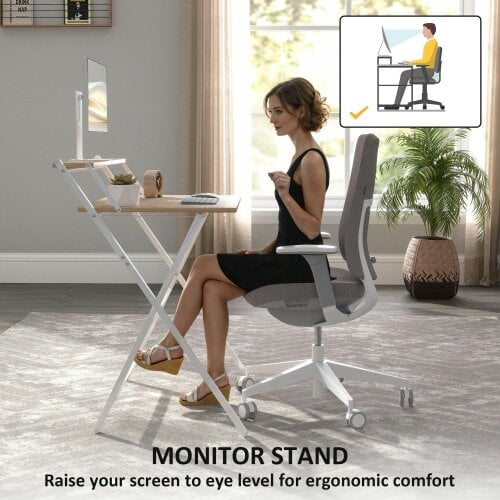 Wyld Haus Mane  81.5cm Wooden Natural Folding Desk With Raised Monitor Shelf