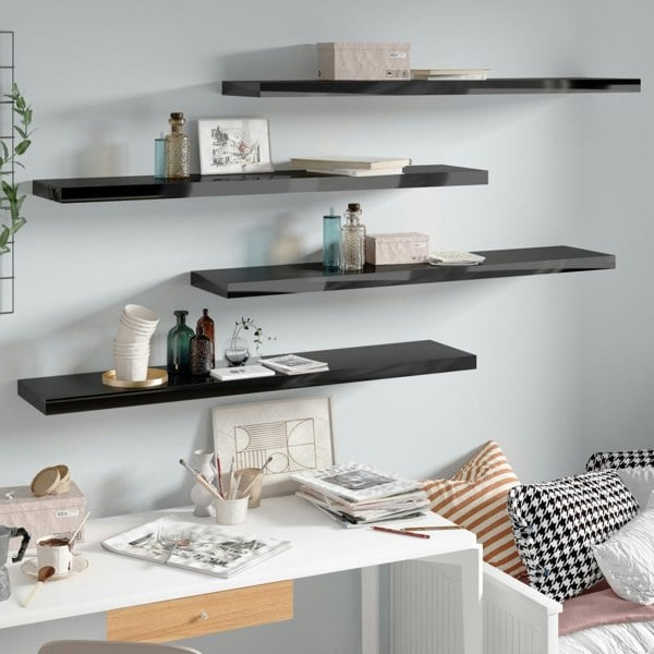 Berkfield Floating Wall Shelves 4 pcs High Gloss Black 120x23.5x3.8 cm MDF