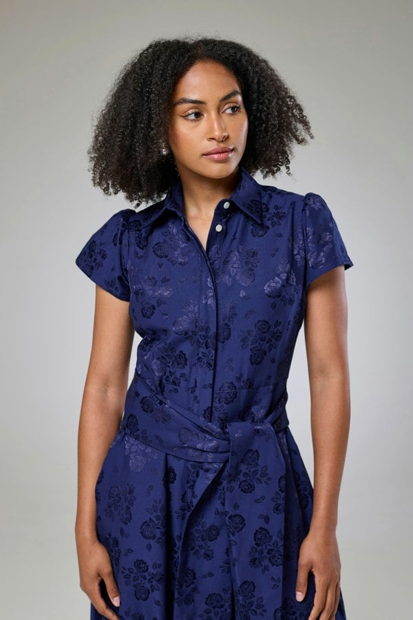 Isha's Timeless collection Royal Blue Petals Short Sleeve Shirt Dress