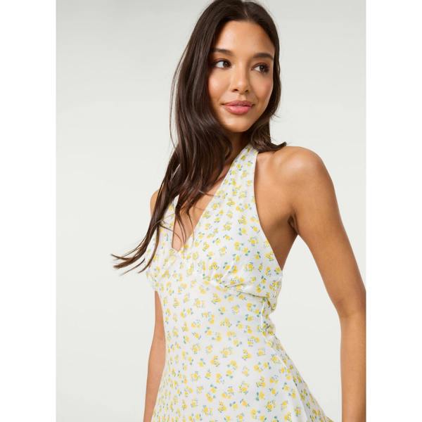 Pink Vanilla Lemon Printed Mesh Halter Neck Dress
