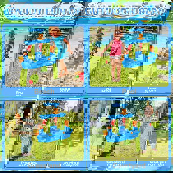 deAO Toys deAO 3-Tier Sand and Water Play Table – Kids' Outdoor Activity Set with Lid & 10+ Beach Accessories