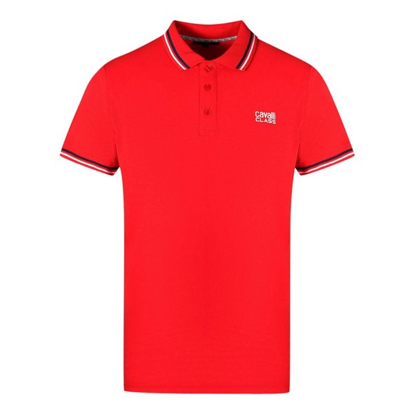 Cavalli Class Twinned Tipped Collar White Logo Polo Shirt - Red