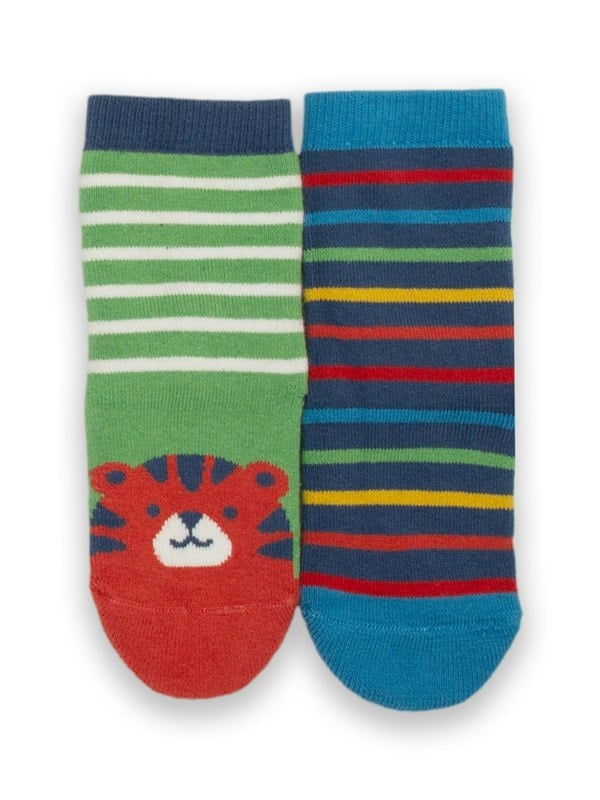 Kite Boys Organic Tiger Face Grippy Socks Fern