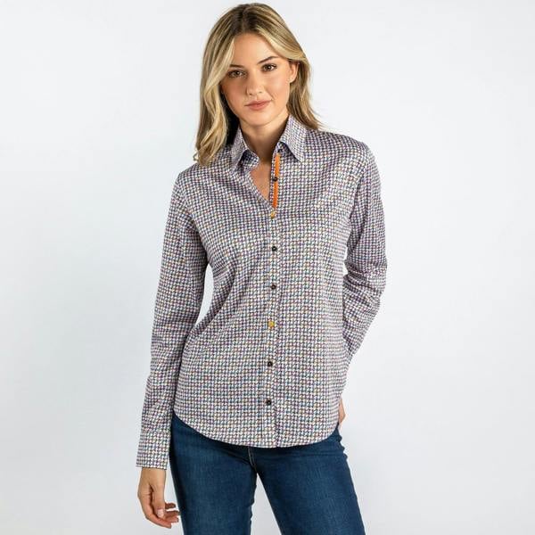 MULTICOLOUR HOUNDSTOOTH WOMENS PRINTED SHIRT - Premium Men's Patterned Shirt by Claudio Lugli | Bold Design, Tailored Fit, Best Printed Shirts