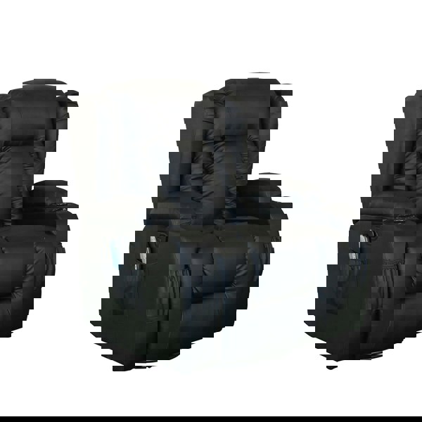 Copenhagan Leather Manual Recliner Armchair with Heat Massager in Black