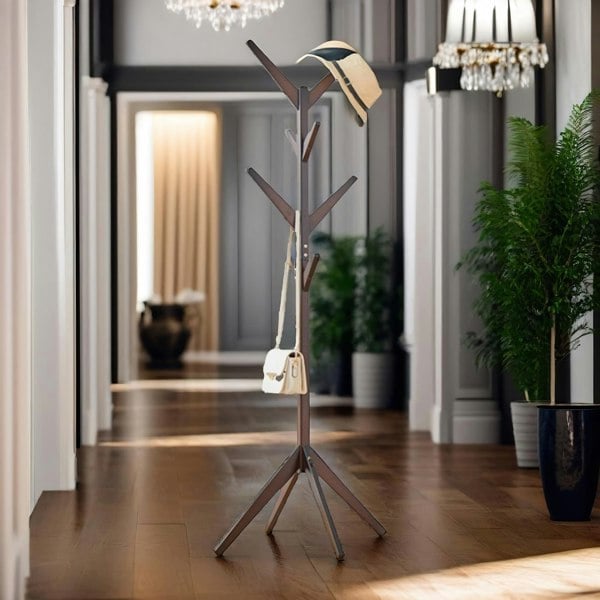 Rafaelo Mobilia Wooden Coat Stand With 8 Hooks Natural Brown