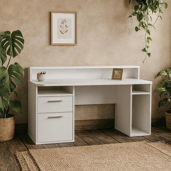 Wyld Haus Valencia White Gaming Desk with LED Strip Lighting and Storage Features