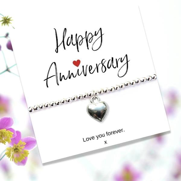 Aye Do Gifts Silver Heart Beaded Bracelet & Anniversary Message Gift Gift Card