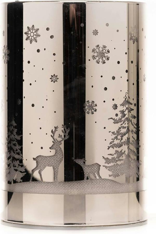 13cm Christmas Decorated Vase Lamp Silver Forest Scene Warm White LED Table Decoration image 5