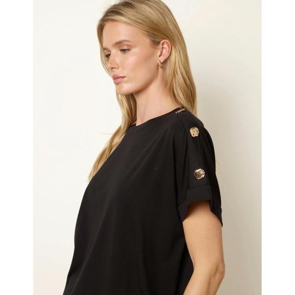 Blue Vanilla Round Neck Brochure Shoulder Detailing T-Shirt
