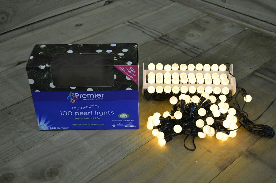 Samuel Alexander 10m 100 LED Multi Action Outdoor Pearl Christmas Lights Warm White