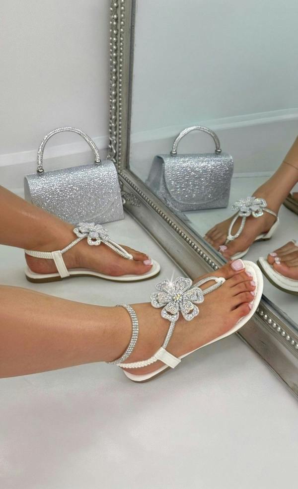 Love Lemonade Crystal Flower Sandals White