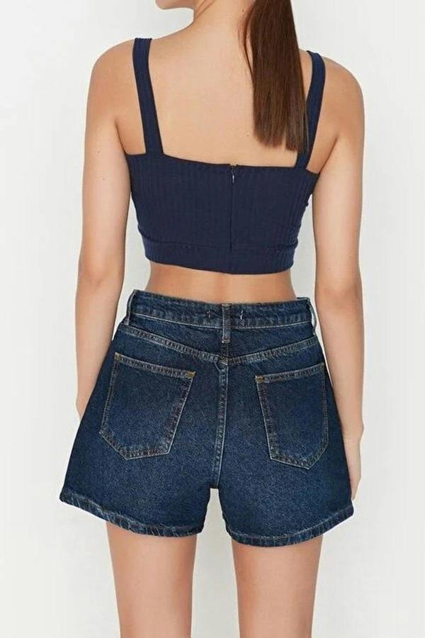 WOVCOR Front Button High Waist Mini Denim Shorts