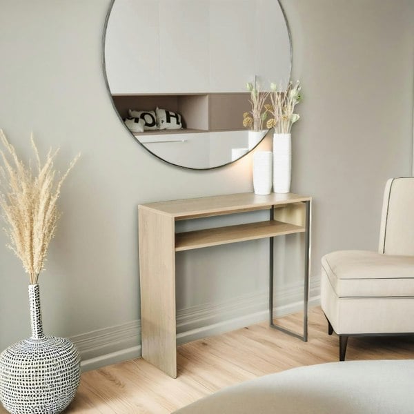 Rafaelo Mobilia 2 Tier Hallway Console Table With Steel Frame Oak
