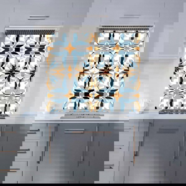 Warren Reed - Designer White Brown and Blue Geometric Pattern Kitchen Splashback