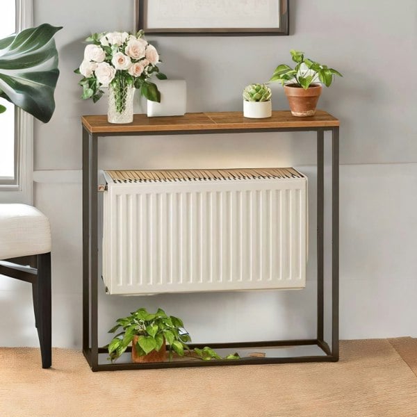 Rafaelo Mobilia Industrial Square Metal Hallway Console Table Rustic Brown