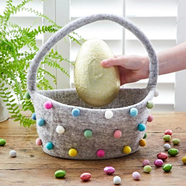 Paper High Felt Pom Pom Storage Basket with Handle