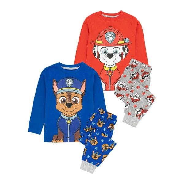 Paw Patrol Childrens/Kids Chase & Marshall Long Pyjama Set (Pack of 2) - Blue/Red/Grey