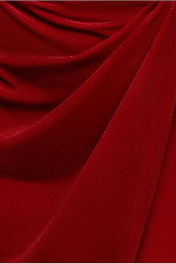 Off The Shoulder Front Split Velvet Maxi Dress - Red DR4318