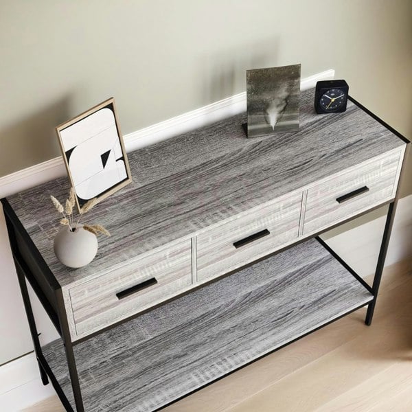 Rafaelo Mobilia 3 Drawer Industrial Console Table Grey