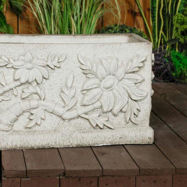 Large Wildflower design White Stone Planter Trough 